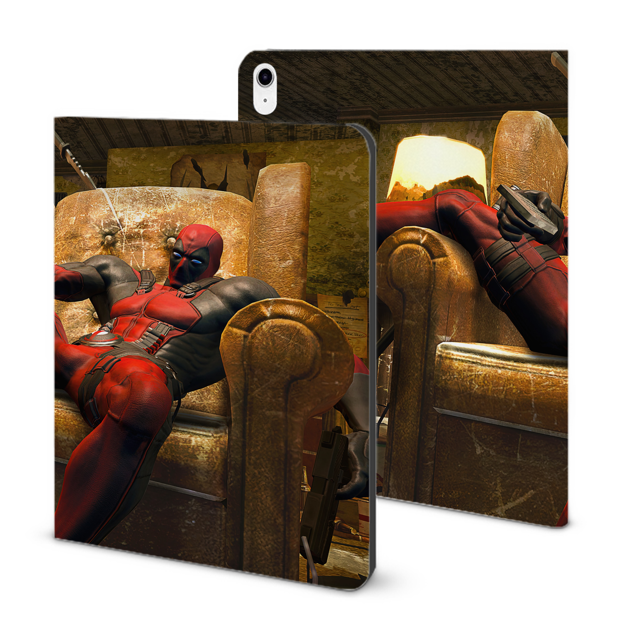 （画像用） Deadpool デッドプール IPad ケース ブック型 PUレザー TPU 耐衝撃 軽量 薄型 ペン収納なし 全面保護 IPad 各モデル対応
